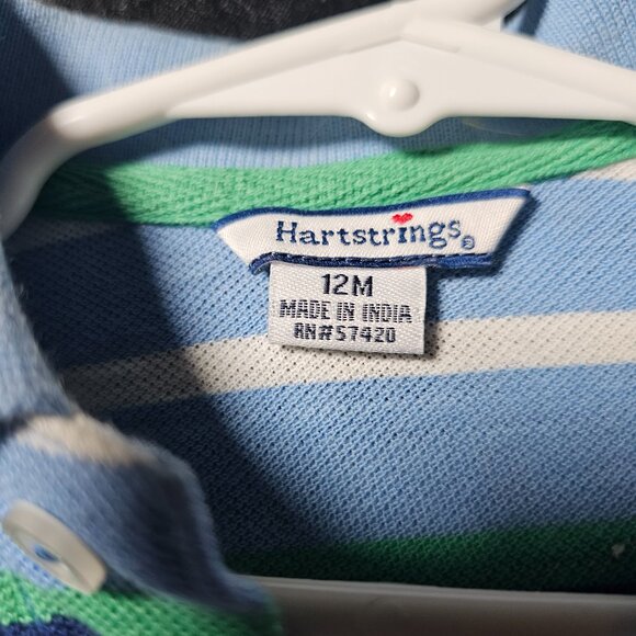 Y2K Hartstrings NWT Blue Stripe Knit Polo Romper 12M - Picture 3 of 4